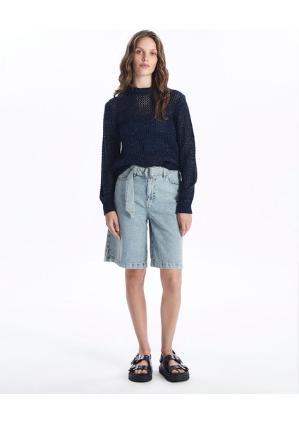 Yeni Sezon Bisiklet Yaka Ajurlu Uzun Kollu Kadın Triko Kazak modelleri