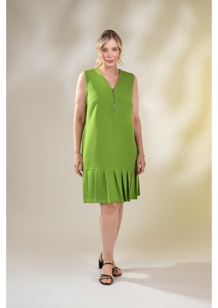 Kadın Büyük Beden Eteği Pileli Yeşil Elbise fiyatları