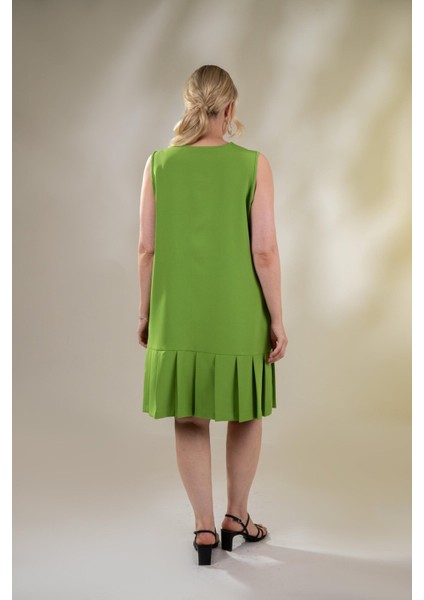 Kadın Büyük Beden Eteği Pileli Yeşil Elbise indirimleri