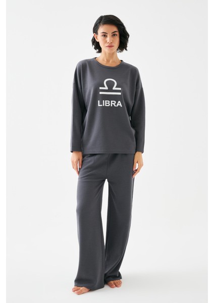 Kadın Füme Terazi Burcu Oversize 2 Iplik Eşofman Ev Giyim Takımı