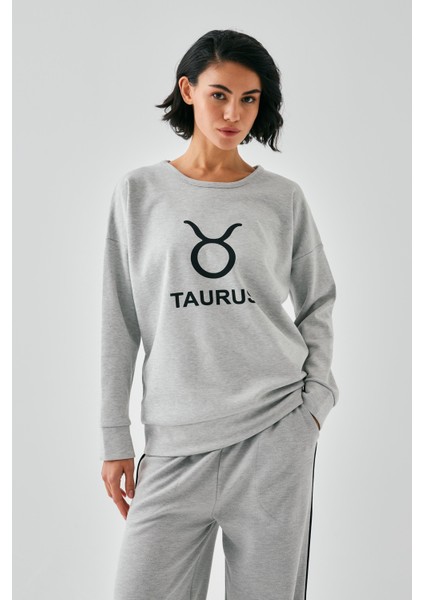 Kadın Gri Boğa Burcu Oversize 2 Iplik Eşofman Ev Giyim Takımı fiyatları