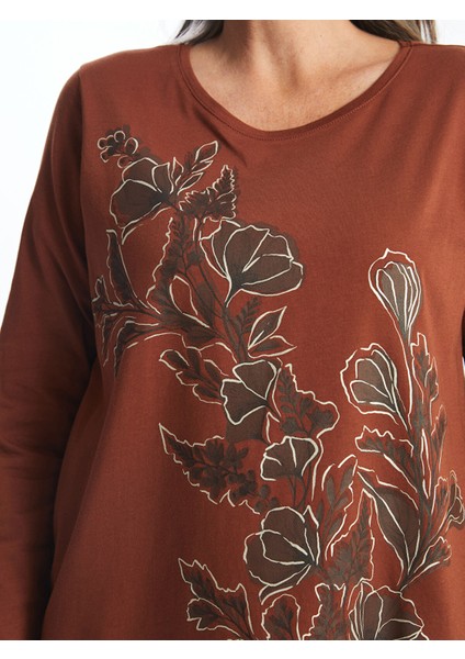 Yeni Sezon Bisiklet Yaka Baskılı Uzun Kollu Kadın Tişört modelleri