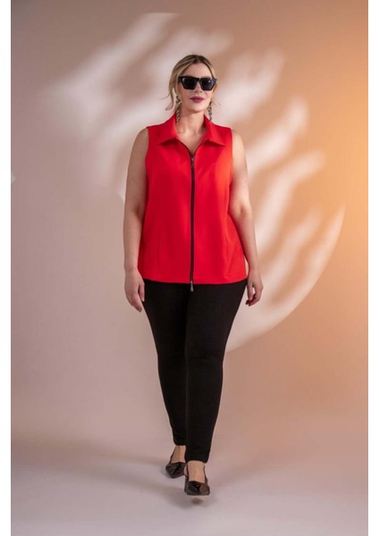 Kadın Büyük Beden Fermuarlı Kolsuz Turuncu Yelek modelleri