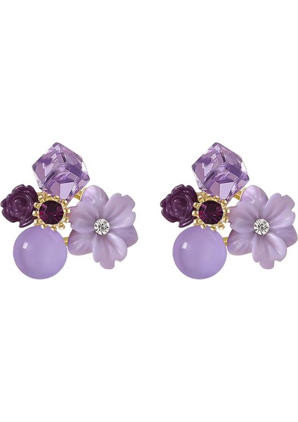 Fransız Tasarım Asil Mor Çiçek Küpe