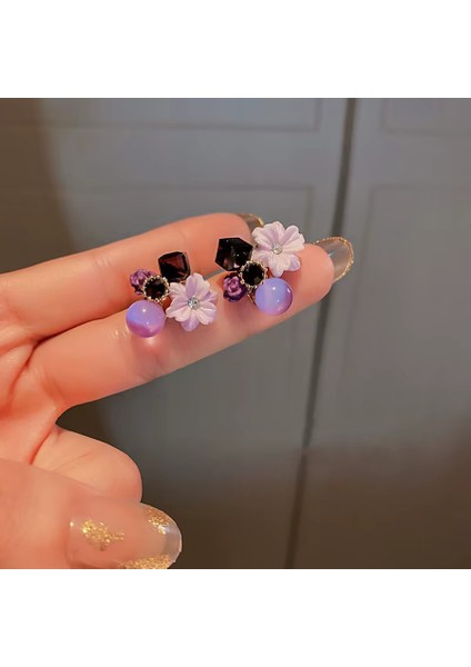 Fransız Tasarım Asil Mor Çiçek Küpe fiyatları