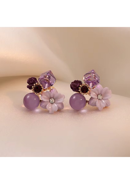 Fransız Tasarım Asil Mor Çiçek Küpe modelleri