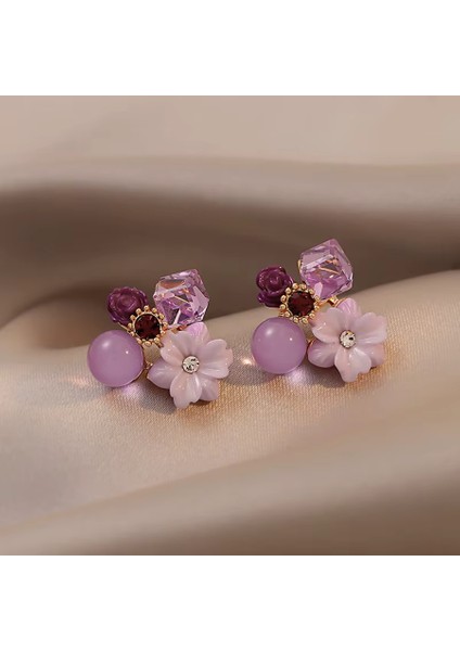 Fransız Tasarım Asil Mor Çiçek Küpe fırsatları