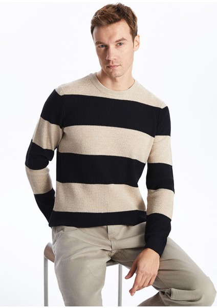 Yeni Sezon Bisiklet Yaka Uzun Kollu Renk Bloklu Erkek Triko Kazak