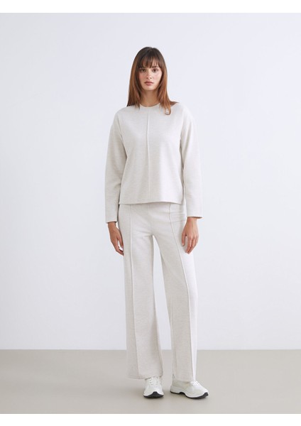 Yeni Sezon Beli Lastikli Geniş Paça Kadın Triko Pantolon