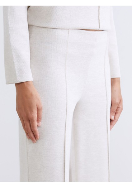 Yeni Sezon Beli Lastikli Geniş Paça Kadın Triko Pantolon modelleri