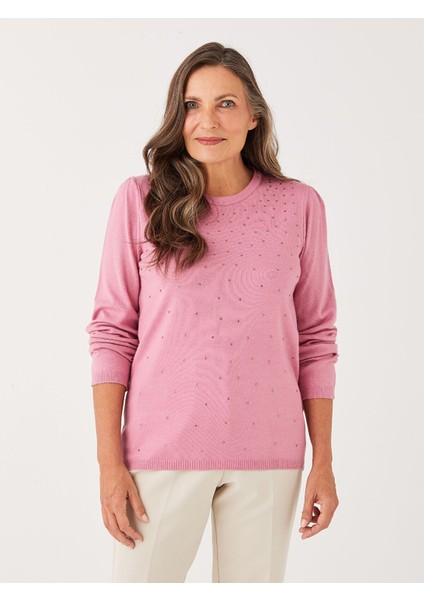 Yeni Sezon Bisiklet Yaka Taşlı Kadın Triko Kazak