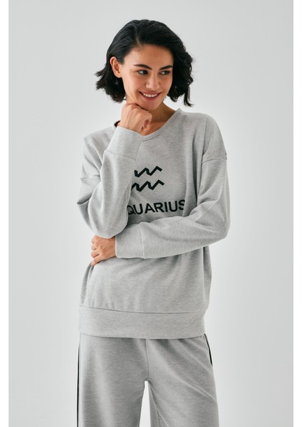 Kadın Gri Kova Burcu Oversize 2 Iplik Eşofman Ev Giyim Takımı fiyatları