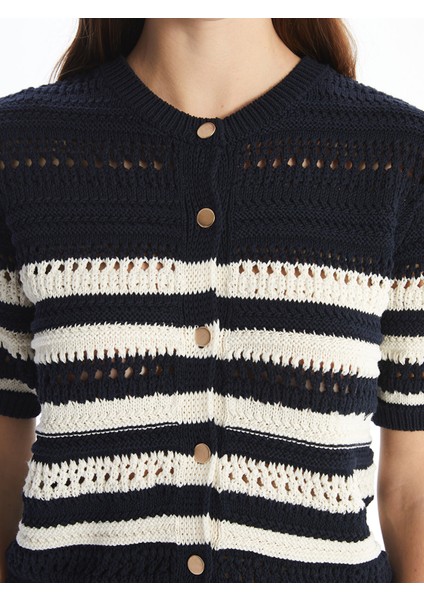 Yeni Sezon Bisiklet Yaka Ajurlu Kısa Kollu Kadın Triko Hırka modelleri