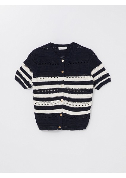 Yeni Sezon Bisiklet Yaka Ajurlu Kısa Kollu Kadın Triko Hırka indirimleri