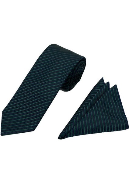 7.5 cm Lacivert Yeşil Çizgili Kravat Mendil Set fiyatları