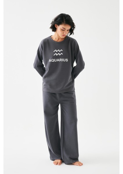 Kadın Füme Kova Burcu Oversize 2 Iplik Eşofman Ev Giyim Takımı fırsatları