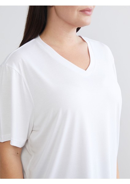 Yeni Sezon Büyük Beden V Yaka Kadın Tişört 2'li indirimleri