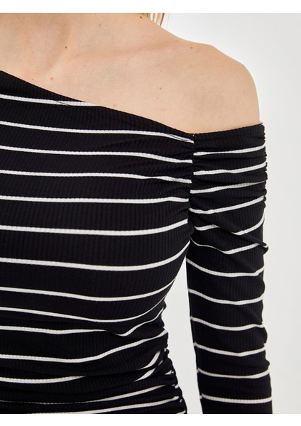 Yeni Sezon Kayık Yaka Çizgili Kadın Body modelleri