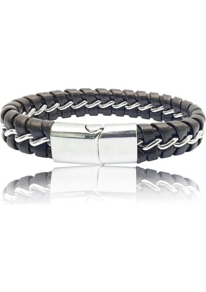 Erkek Zincir Model Çelik ve Deri Bileklik fiyatları