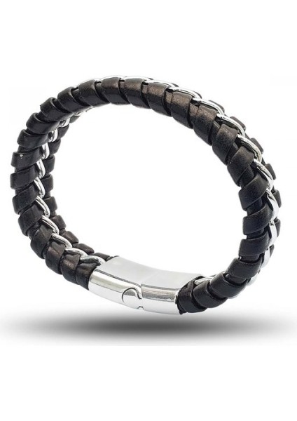 Erkek Zincir Model Çelik ve Deri Bileklik modelleri