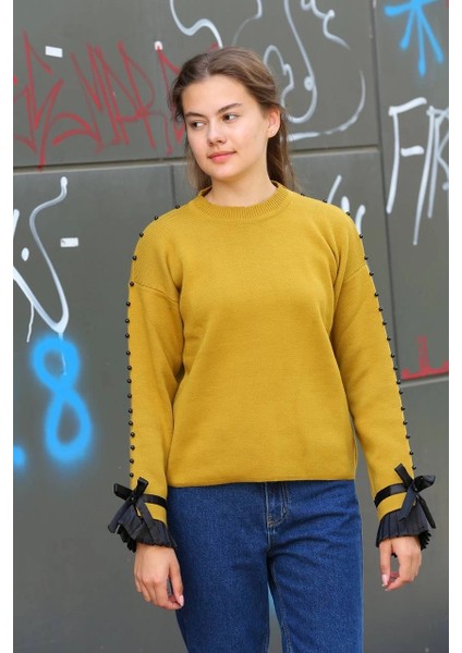 Sptrns Boncuklu Bile Detaylı Kazak Hardal (Beden: Standart)