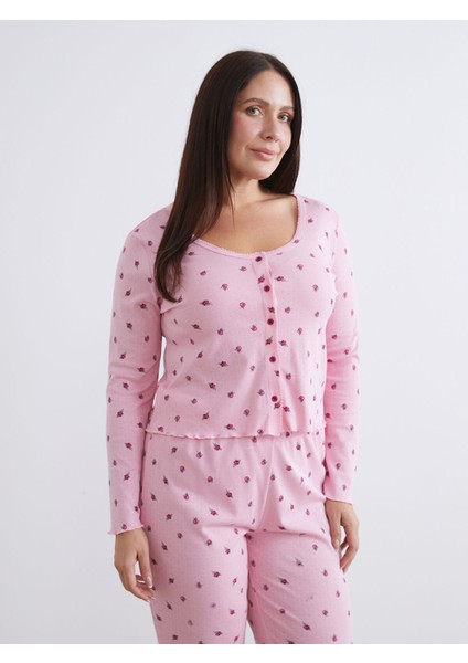 Yeni Sezon U Yaka Çiçekli Kadın Pijama Takım