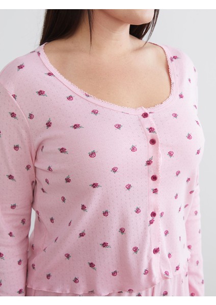 Yeni Sezon U Yaka Çiçekli Kadın Pijama Takım modelleri