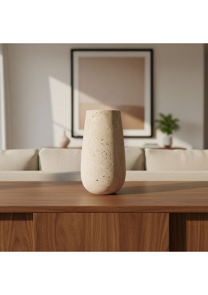 Traverten Mermer Vazo – El Yapımı Doğal Taş Dekoratif Vazo ve Modern Ev Aksesuarı