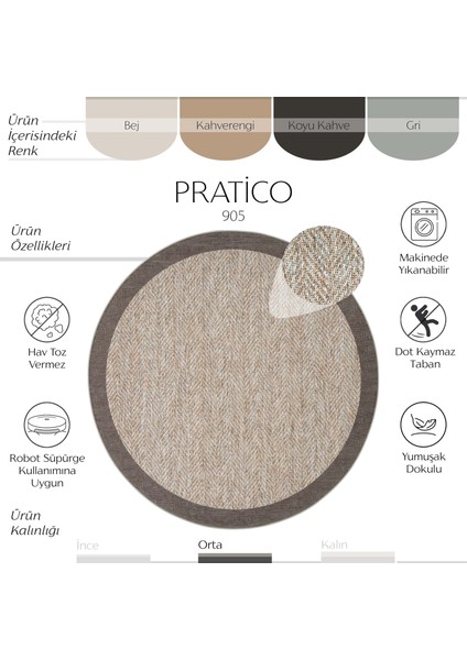 Pratico Bej Yuvarlak Mutfak Halısı Dijital Baskı Sisal Görünümlü Kaymaz Yıkanabilir Mutfak Paspası fiyatları