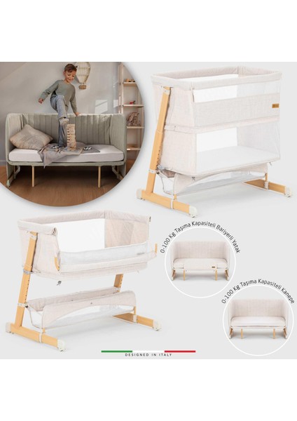 Lettino 4in1 Xl Büyüyebilen Anne Yanı Bebek Beşik Park Yatak 0-100 kg Bej