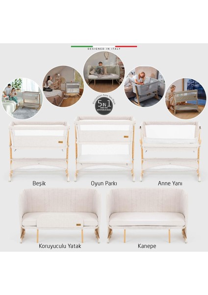 Lettino 4in1 Xl Büyüyebilen Anne Yanı Bebek Beşik Park Yatak 0-100 kg Bej fiyatları