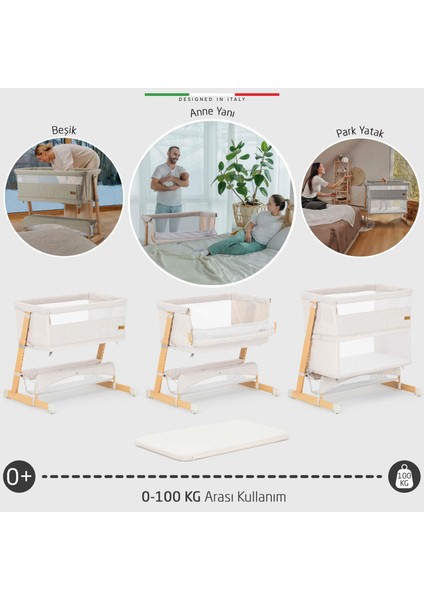 Lettino 4in1 Xl Büyüyebilen Anne Yanı Bebek Beşik Park Yatak 0-100 kg Bej modelleri