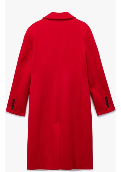 Uzun Kollu Düğmeli Kruvaze Uzun Kaşe Kaban fiyatları