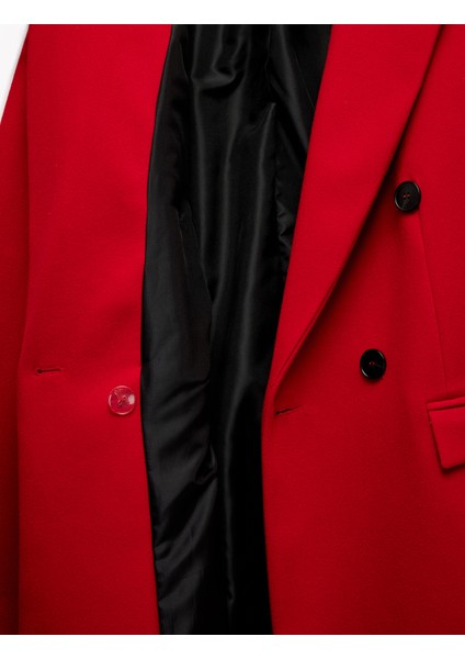 Uzun Kollu Düğmeli Kruvaze Uzun Kaşe Kaban fırsatları