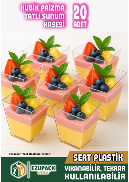 Kübik Prizma Mika Magnolya Bardağı Kase Plastik Şeffaf Sunum Kabı 200CC 20ADET Tatlı&meze Salata