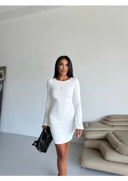 Sptrns Prenses Kol Esnek Kumaş Elbise Beyaz F2334 (Beden: L) fırsatları