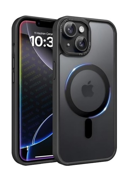 13 ve 14 Için Serisi ile Uyumlu Kablosuz Şarj Destekli Arkası Mat Silikon Kılıf Yükseltilmiş Lens Çerçeveli ve Metal Tuş Takımlı Ultra Güçlü Koruma Kılıf (Siyah, 13-14) modelleri