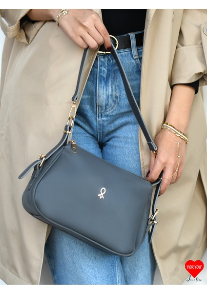 Sofia 3 Bölmeli Yumuşak Deri Çift Askılı Baget ve Omuz Çantası