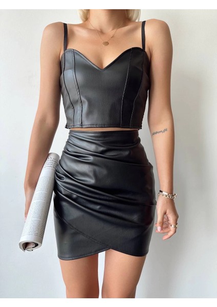 Sptrns Drapeli Deri Etek Siyah W26771 (Beden: S) fırsatları