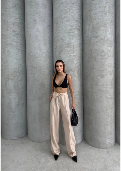 Yzlal Çımalı Keten Pantolon Bej (Beden: M) indirimleri