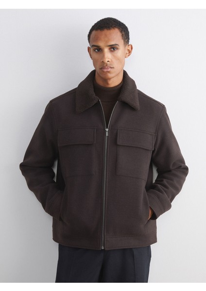 Yeni Sezon Standart Kalıp Kürk Yaka Erkek Kaşe Mont