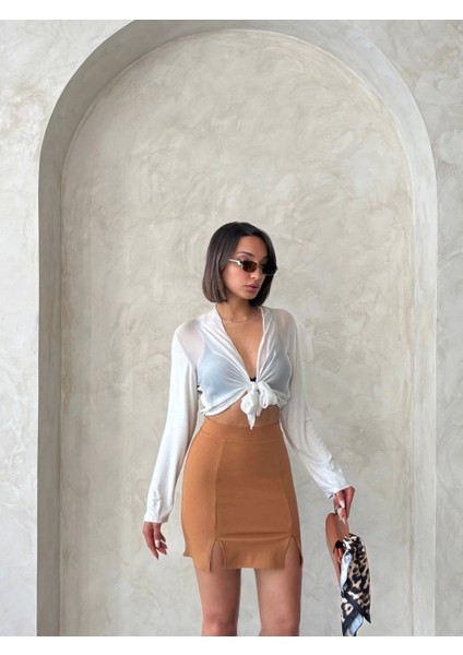 Sptrns Çift Yırtmaçlı Etek Camel S25910 (Beden: M) modelleri