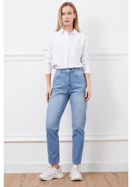 Yzlal Yüksek Bel Mom Jean Pantolon Mavi (Beden: 36) indirimleri