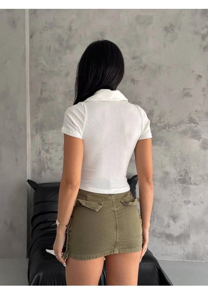 Yzlal Kaşkorse Yaka Fermuarlı Bluz Beyaz (Beden: L) modelleri