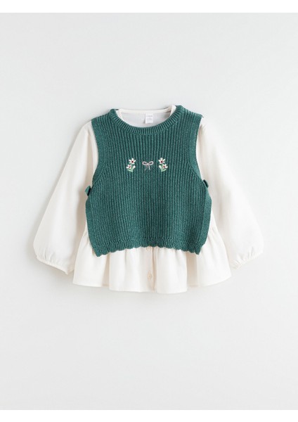 Yeni Sezon Kız Çocuk Poplin Gömlek ve Süveter