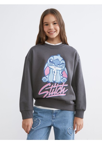 Yeni Sezon Stitch Baskılı Kız Çocuk Kalın Sweatshirt