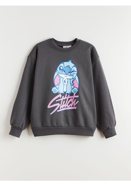 Yeni Sezon Stitch Baskılı Kız Çocuk Kalın Sweatshirt modelleri