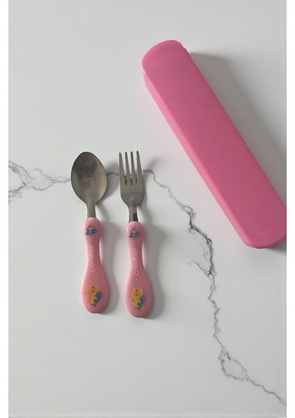 Çocuk Çatal-Kaşık Seti-Kutulu/ Pembe