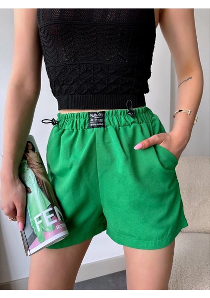 Sptrns Armalı Keten Şort Yeşil S251003 (Beden: M)