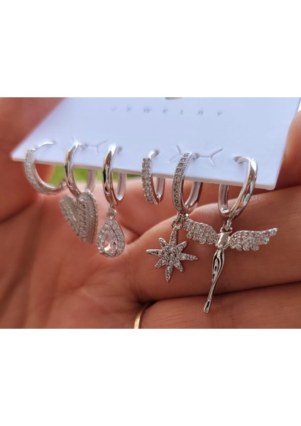 Çelik Melek Detaylı Çoklu Küpe Seti modelleri